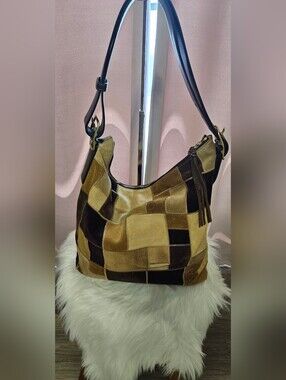 RARE Coach Vintage Y2k Suede Patchwork Hobo Bag in Brown and Tan